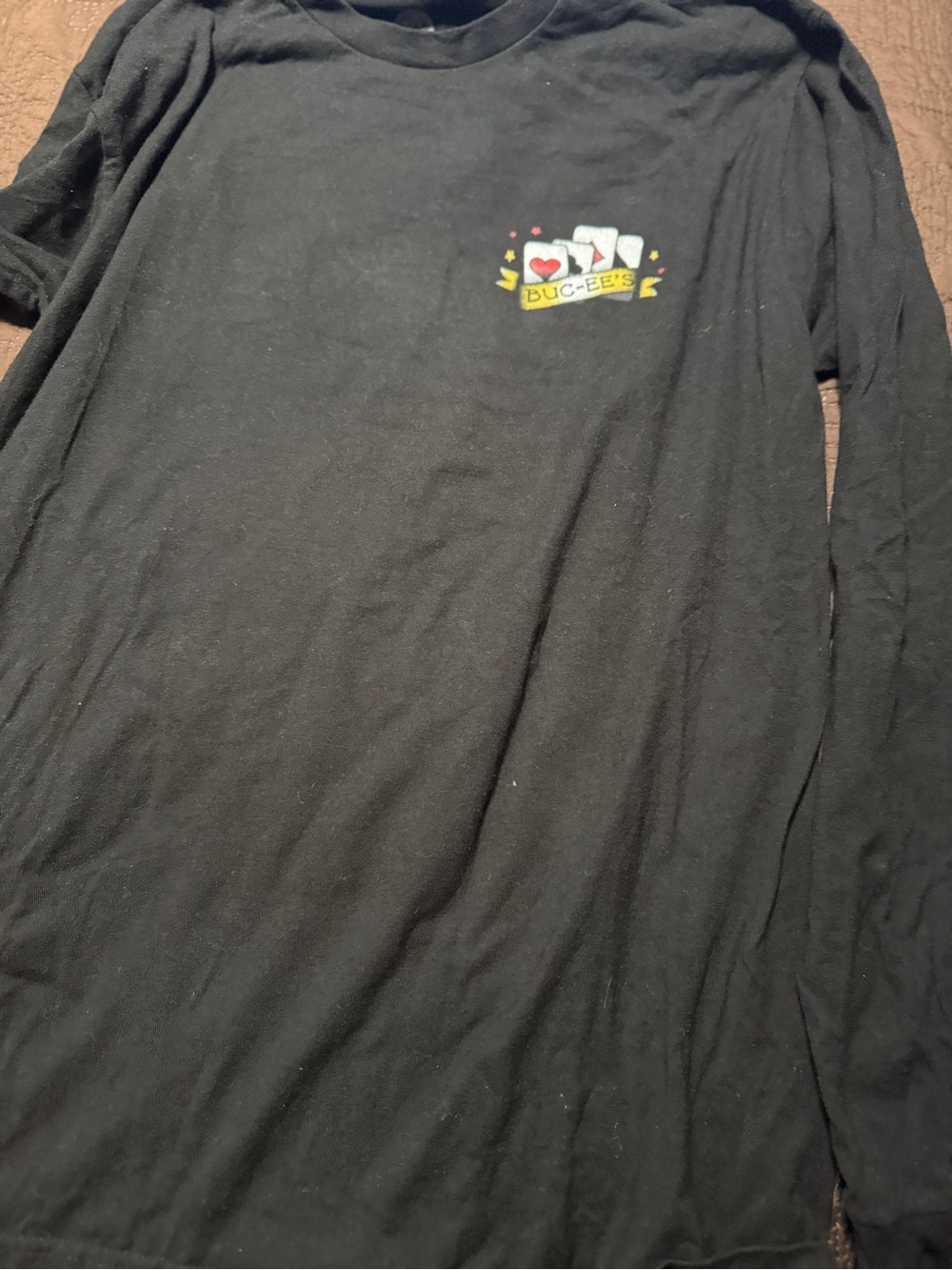 Black Long Sleeve Bucees Tee with Small Chest Patch